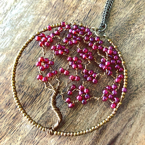 Beaded Wire Tree of Life Necklace