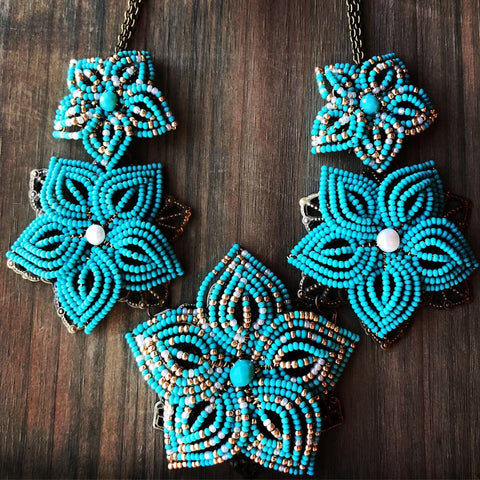 Beaded Five Flower Necklace