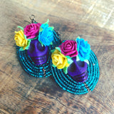 Dia De Los Muertos Flower Crown Calavera Beaded Earrings