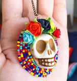 De Colores Calavera Skull Dia de los Muertos Rainbow Necklace